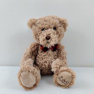 FAO Schwarz Cream/Tan Teddy Bear Plaid Bow Tie Stuffed Plush Toy